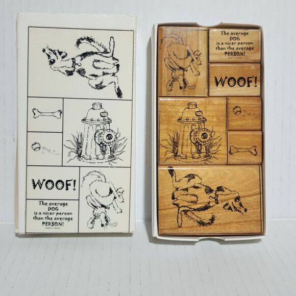 Dream Impressions Other - 2002 Vintage Dream Impressions The Average Dog 7 Wood Rubber Stamps Original Box